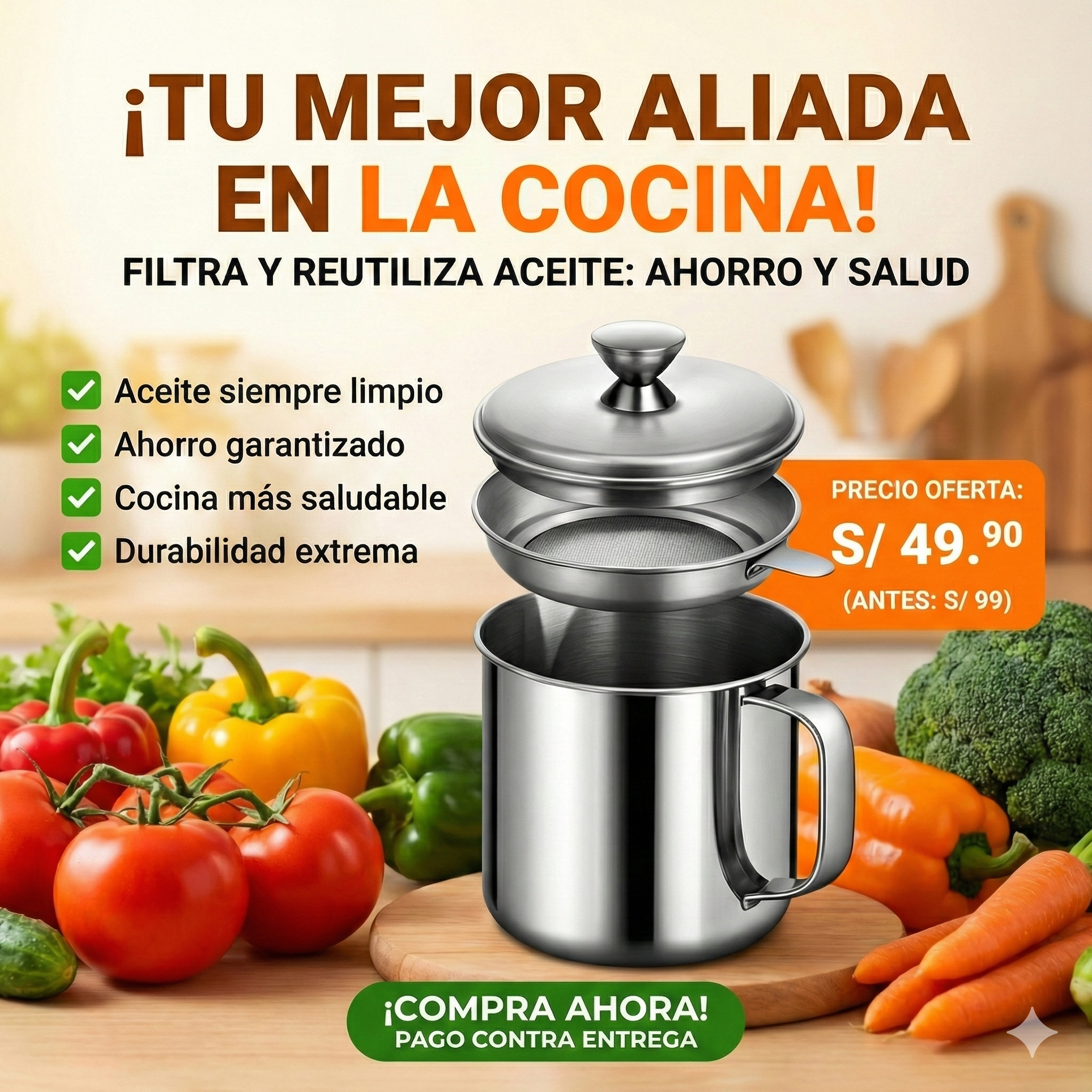 Olla con Filtradora de Aceite Premium