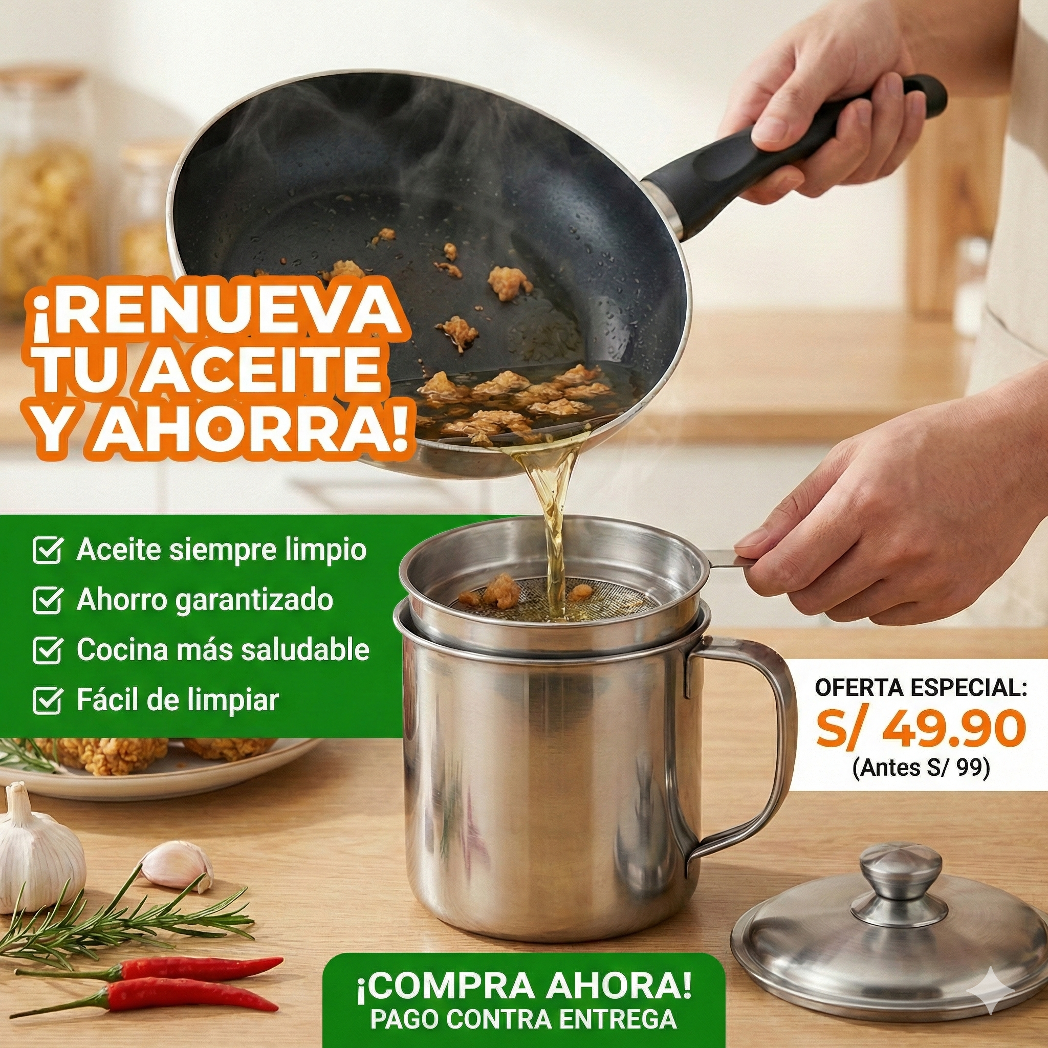 Olla con Filtradora de Aceite Premium
