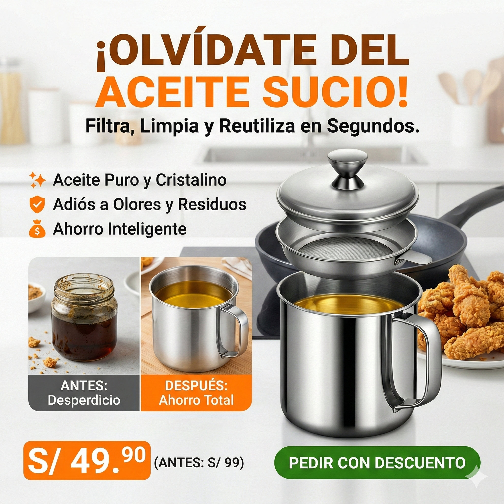 Olla con Filtradora de Aceite Premium