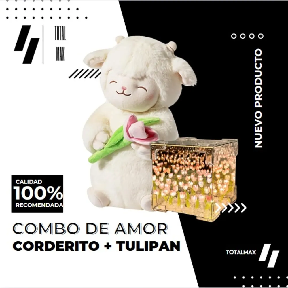 PELUCHE CORDERITO TULIPAN + TULIPAN INFINITO CAJA DE REGALO